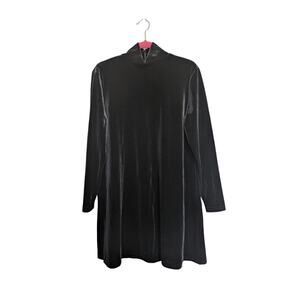 VTG DJ int´l Mock Neck Dress Womens M Black Velvet Burnout Long Sleeve Preppy